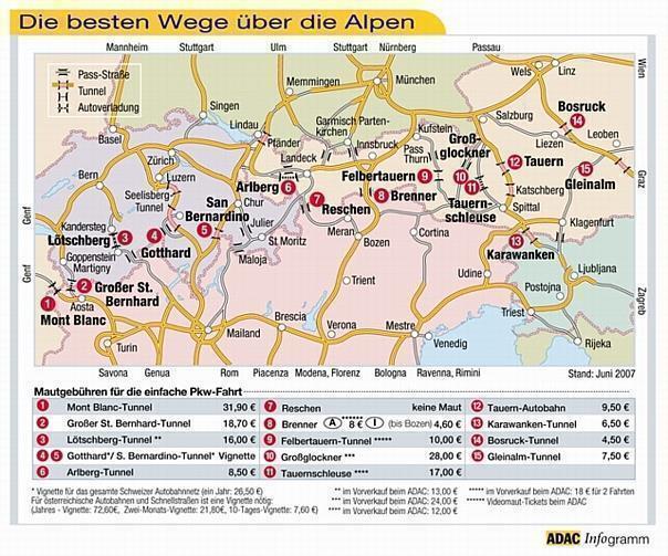 Der ADAC empfiehlt schnellsten Routen über die Alpen. Foto: Auto-Reporter/ADAC